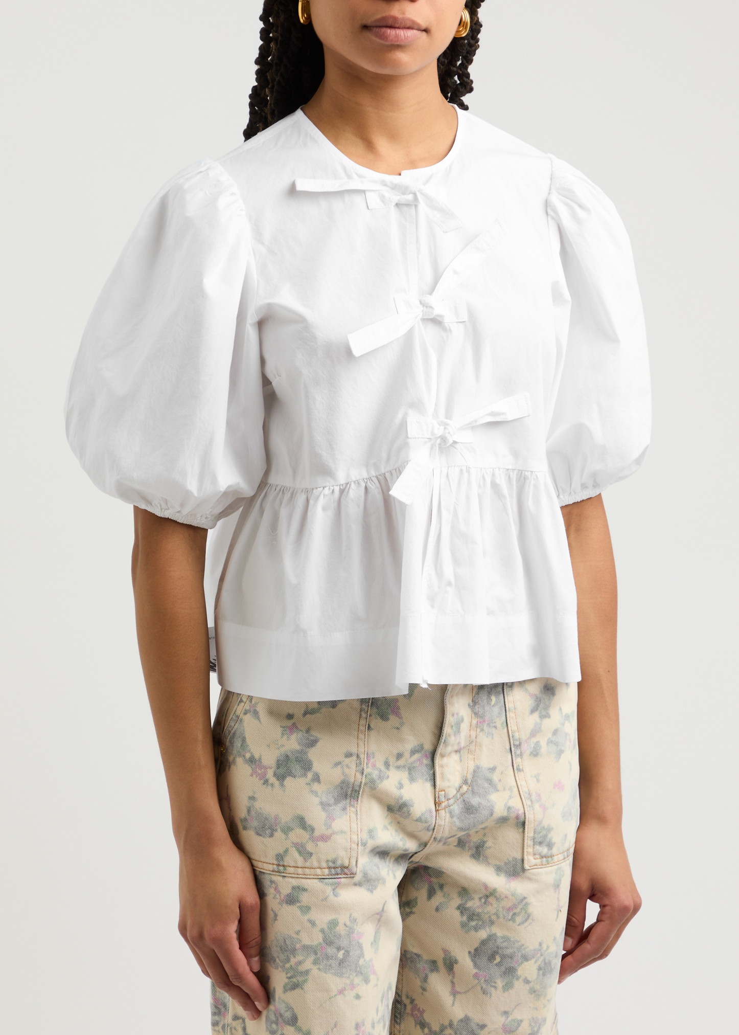 Tie-front cotton-poplin blouse - 2