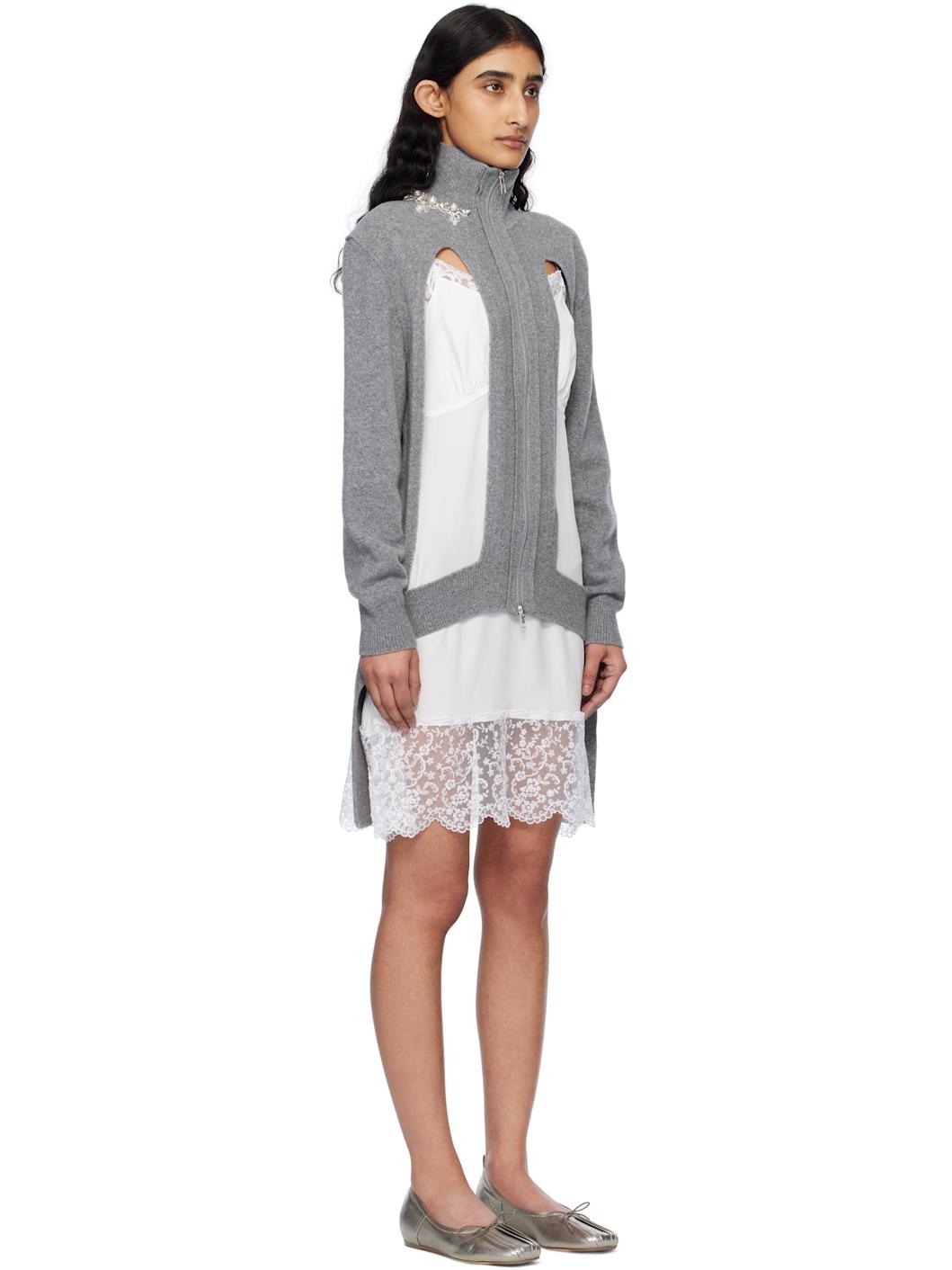 Gray Embellished Window Zip-Up Cardigan - 2