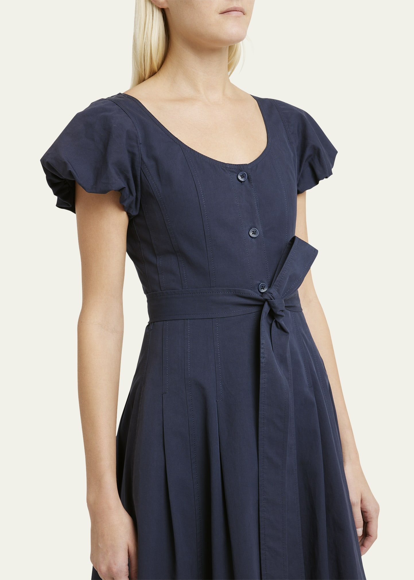 Rhea Puff-Sleeve Belted Midi Poplin Dress - 5