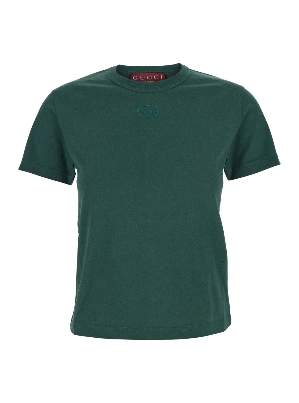 Gucci Women Green Crewneck T-Shirt With Double G Embroidery On The Front In Fabric Woman - 1
