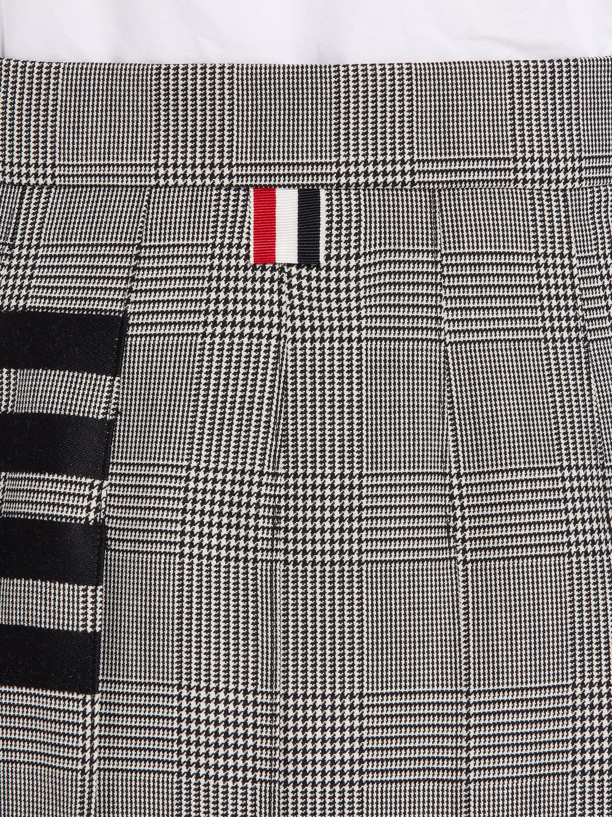 Black and White Heavy Wool Engineered 4-bar Dropped Back Pleated Mini Skirt - 6