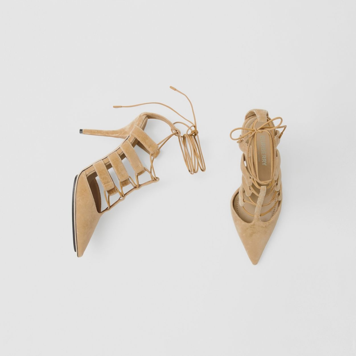 Cut-out Velvet Laced Point-toe Pumps - 2