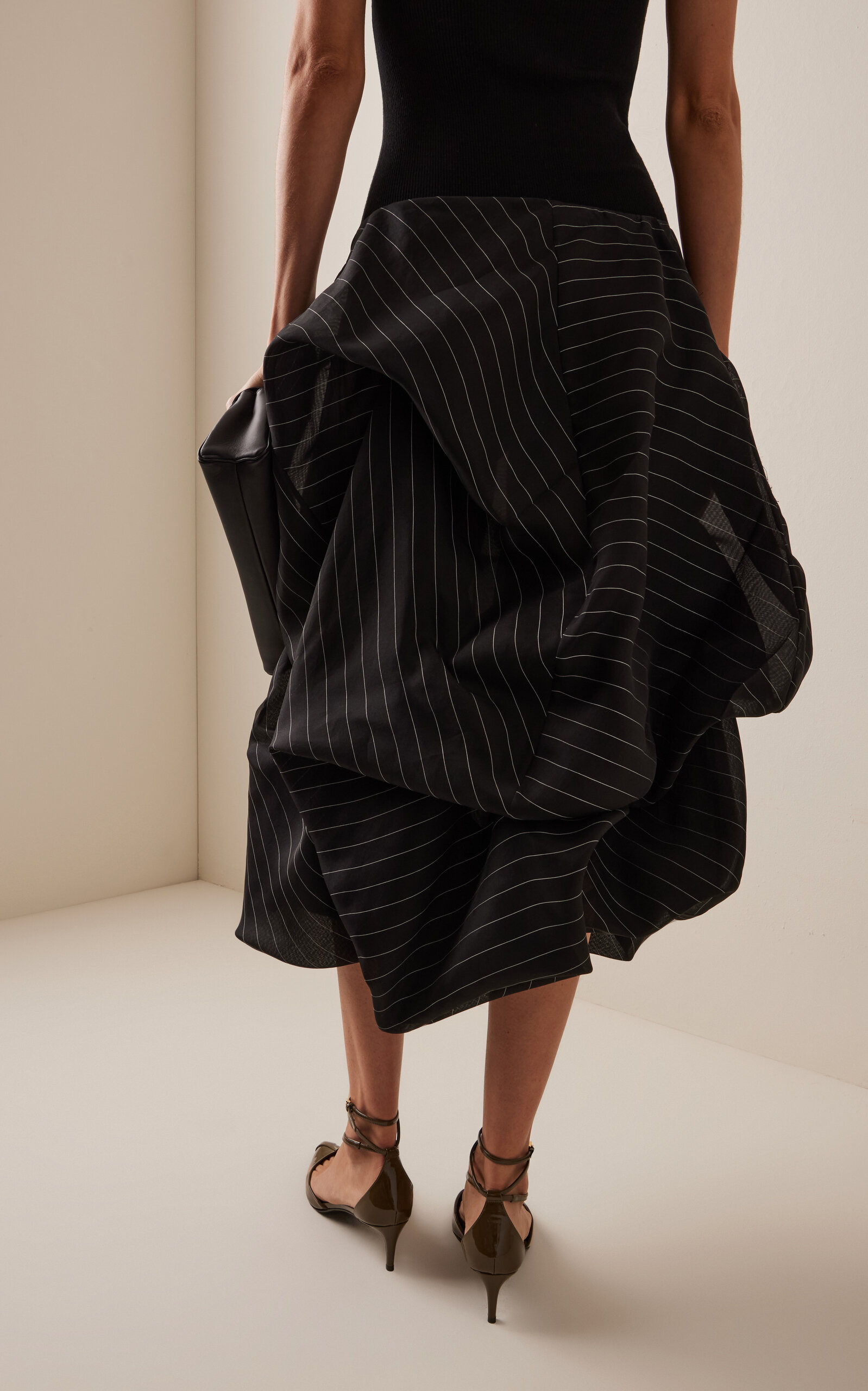 Lou Gathered Silk Midi Skirt black/white - 4