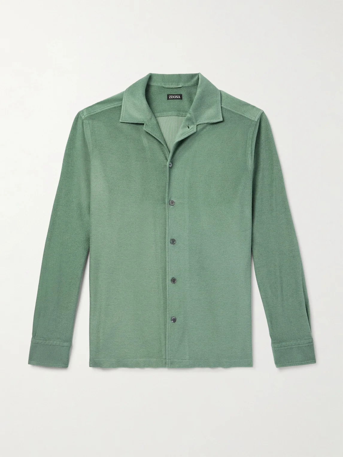 Camp-Collar Cotton and Silk-Blend Terry Shirt - 1
