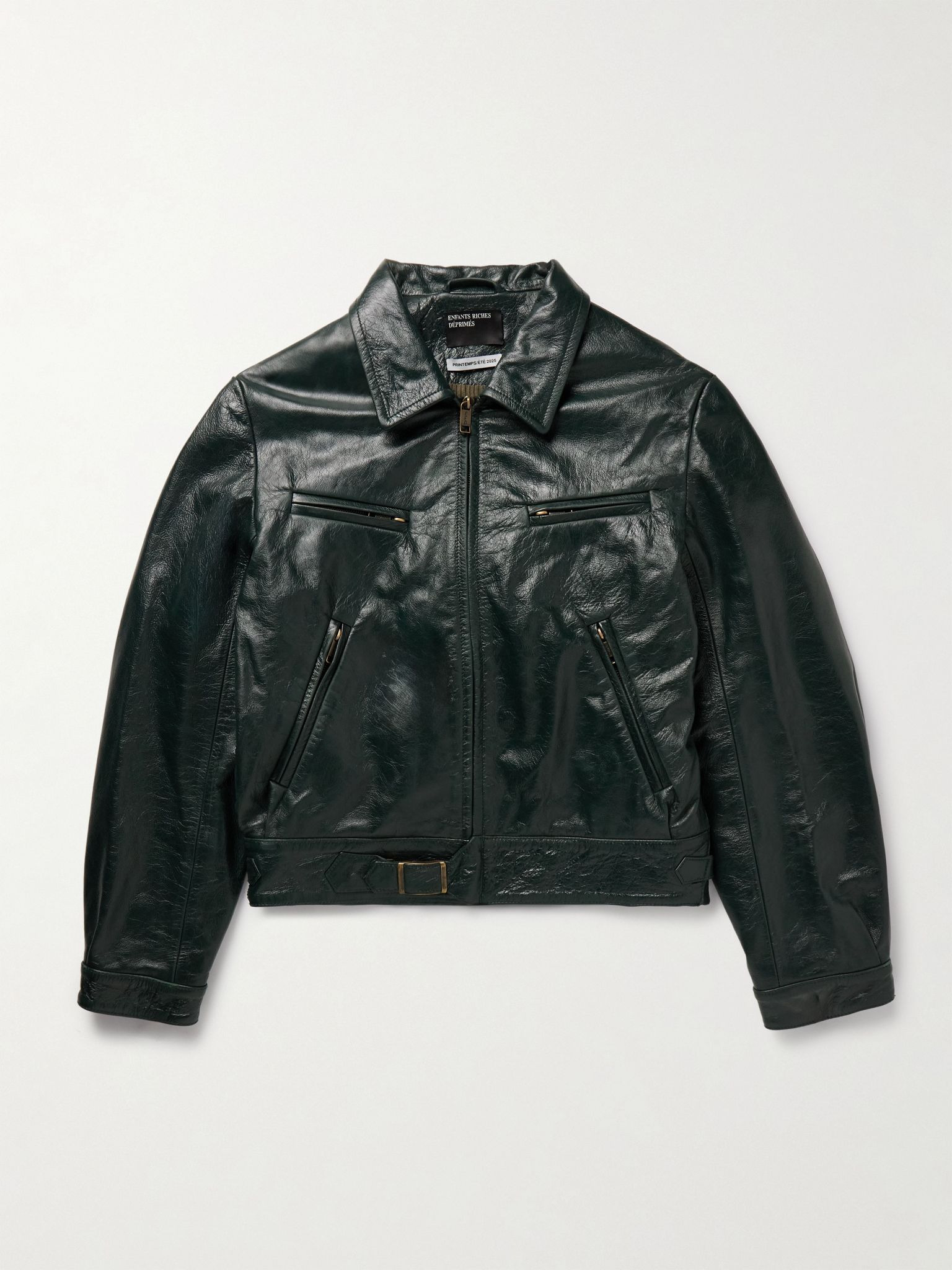 Scorpio Rising Cropped Textured-Leather Jacket Dark green - 1