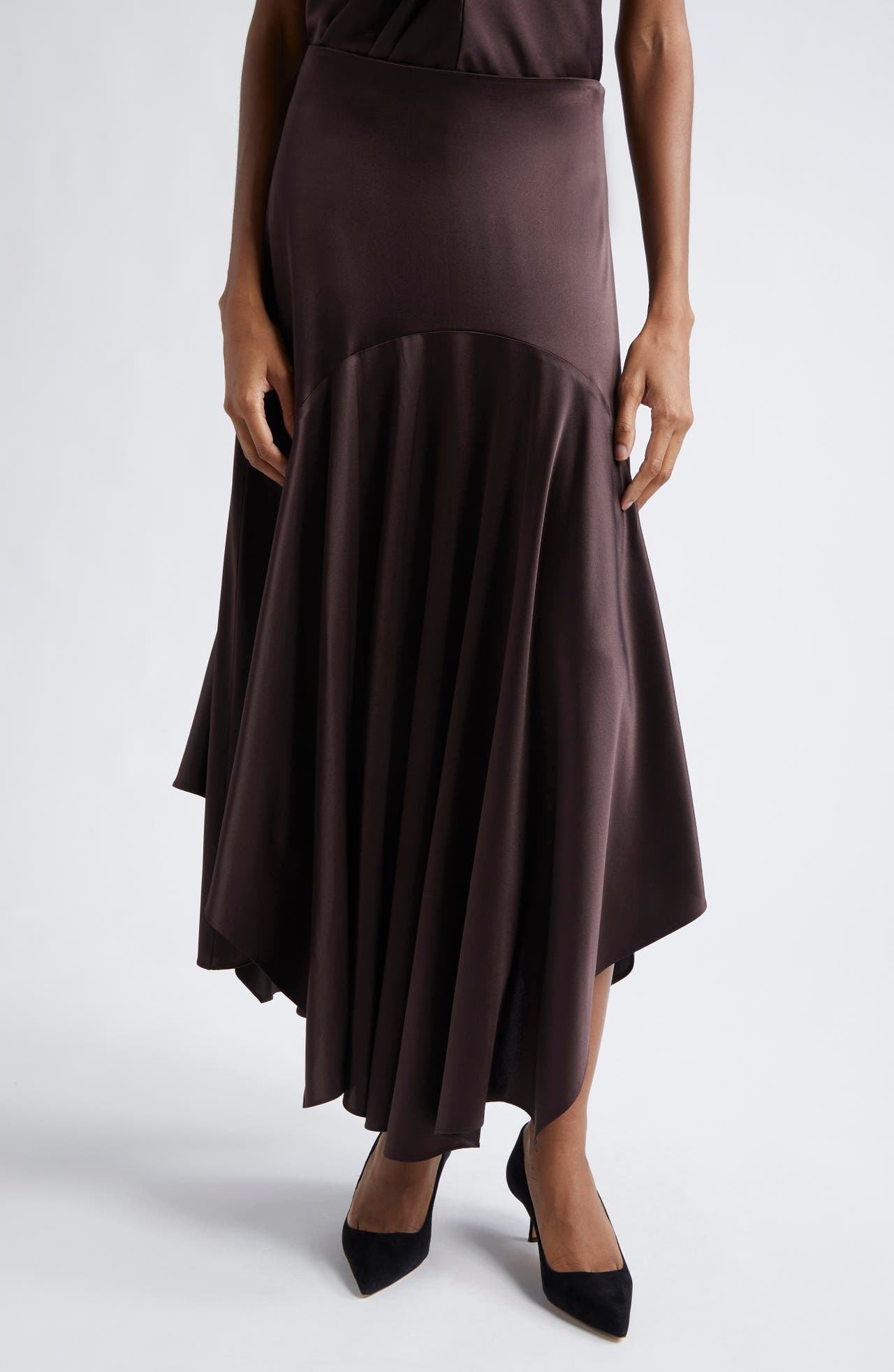 Veronica Beard Medina Silk Blend Handkerchief Hem Skirt in Dark Chocolate at Nordstrom - 1