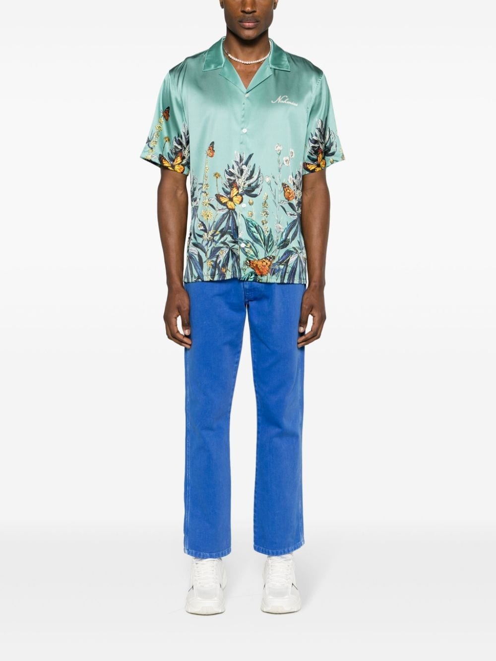 Botanical camp-collar satin shirt - 2