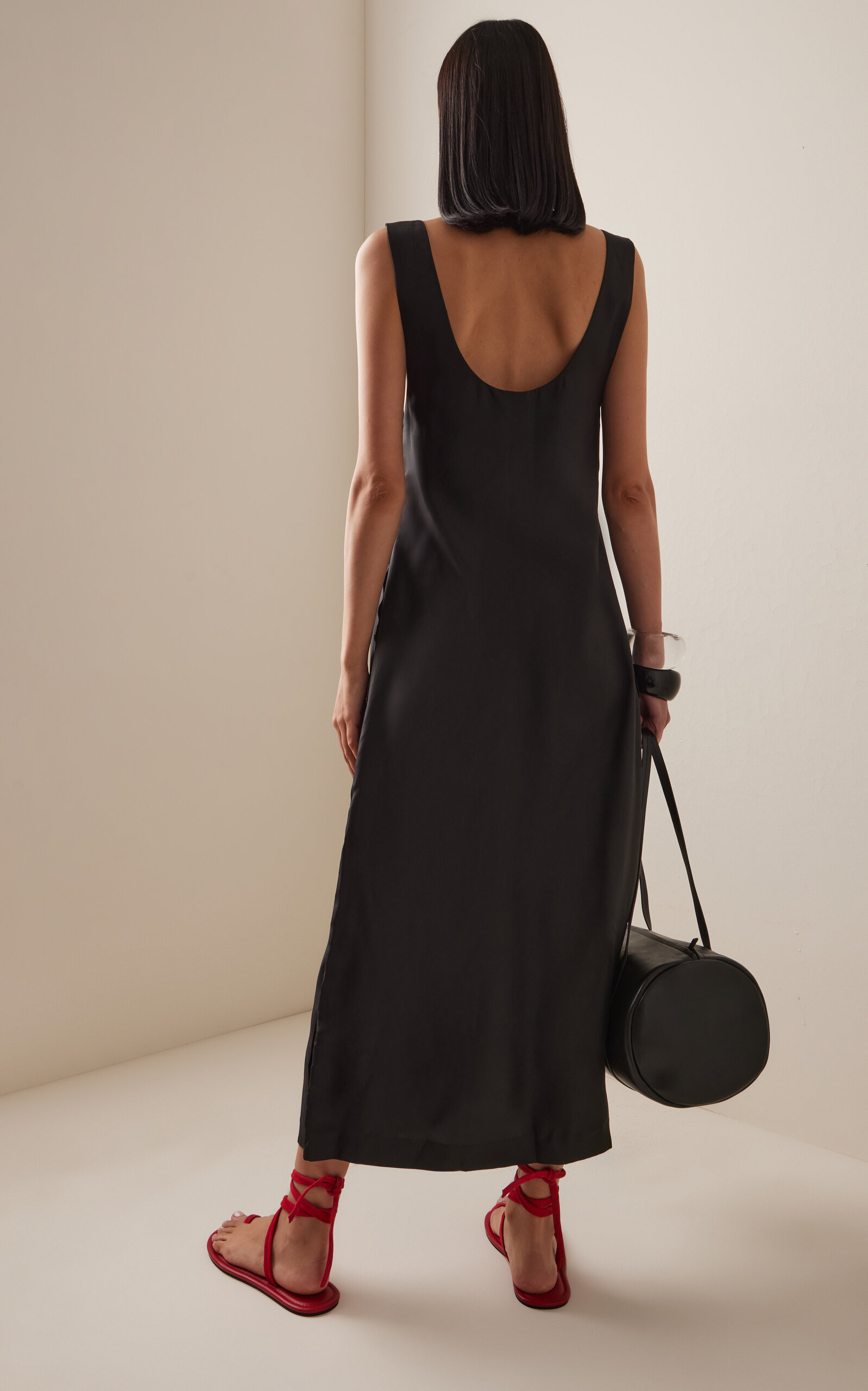 Button-Up Silk Twill Midi Dress black - 4