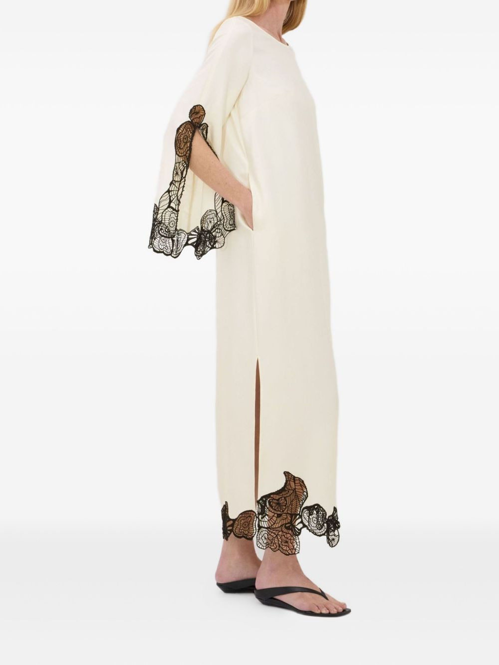 lace-trimmed long-sleeved asymmetric day dress - 3
