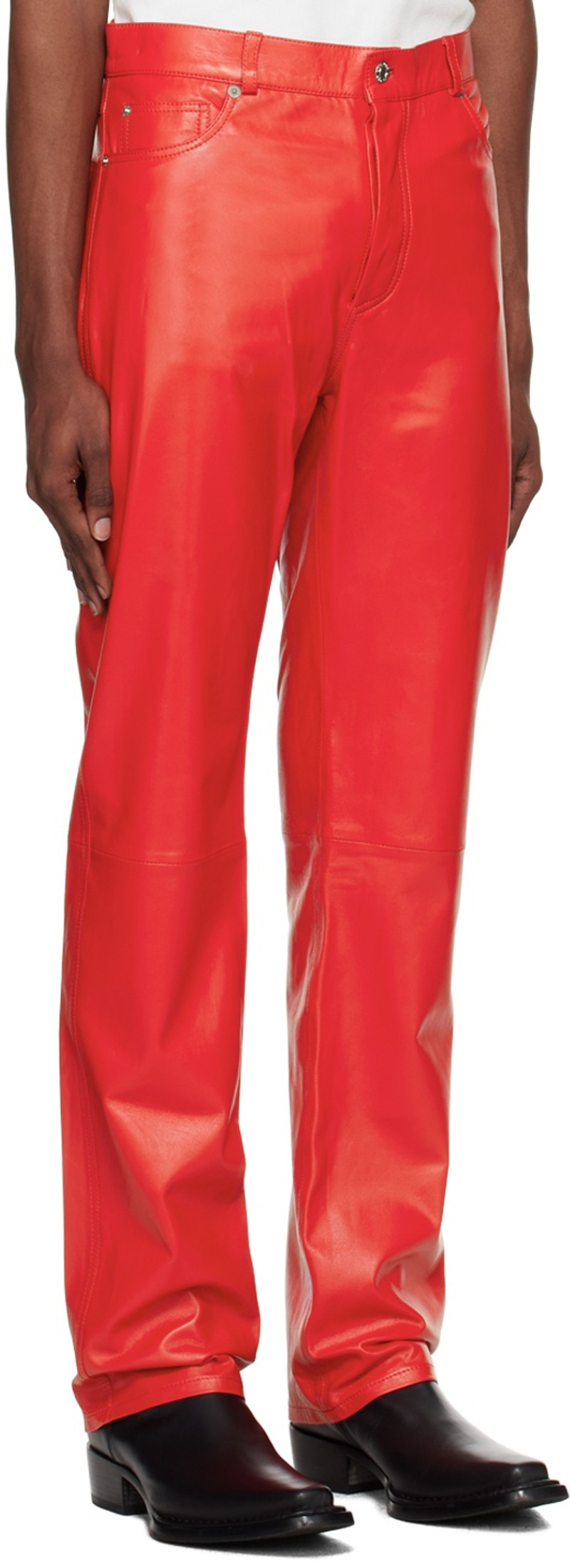 LU'U DAN Red Straight Leg Leather Pants outlook