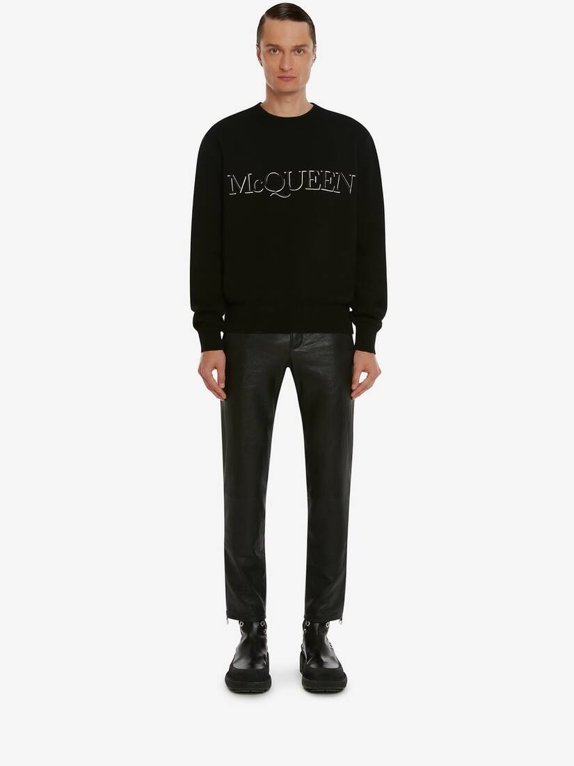 Mcqueen Embroidered Crew Neck Sweater in Black/white - 2