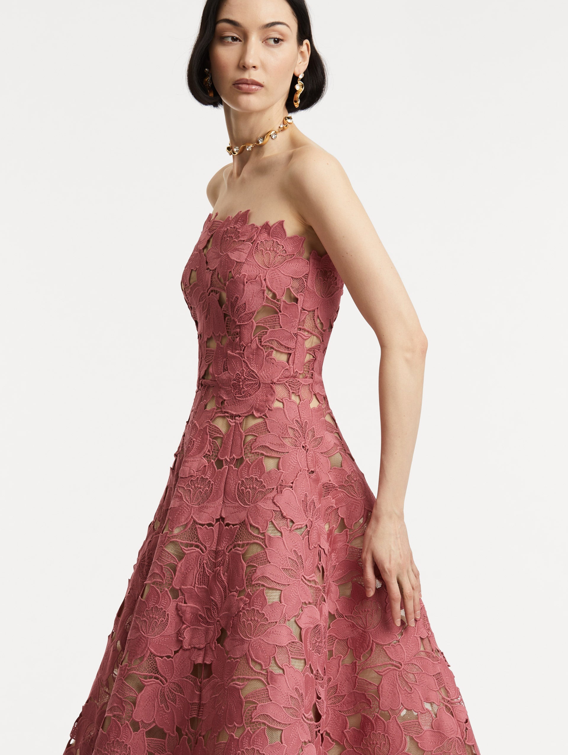 PEONY GUIPURE TEA LENGTH GOWN - 5