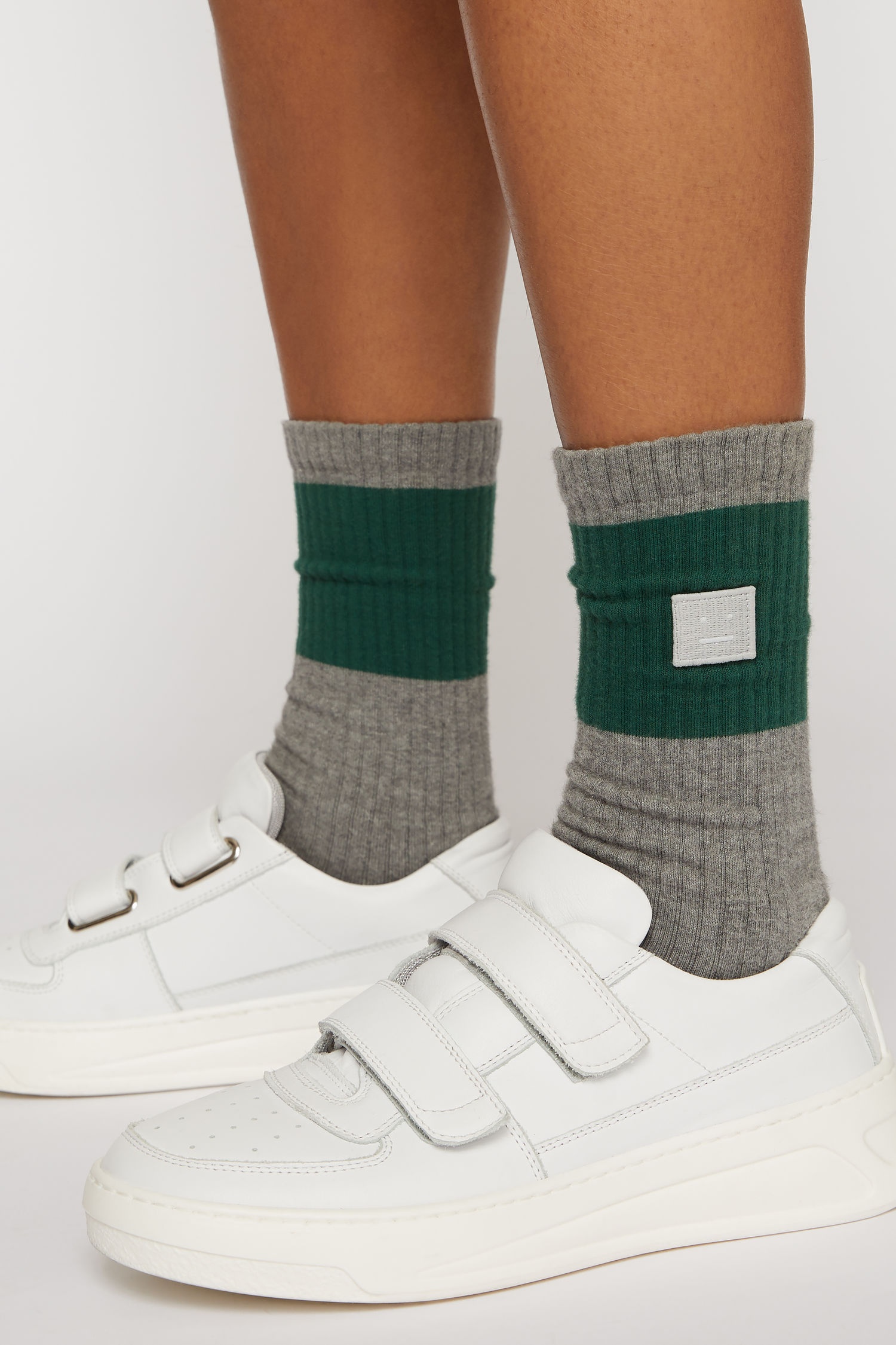 Face patch striped socks grey melange/forest green - 2