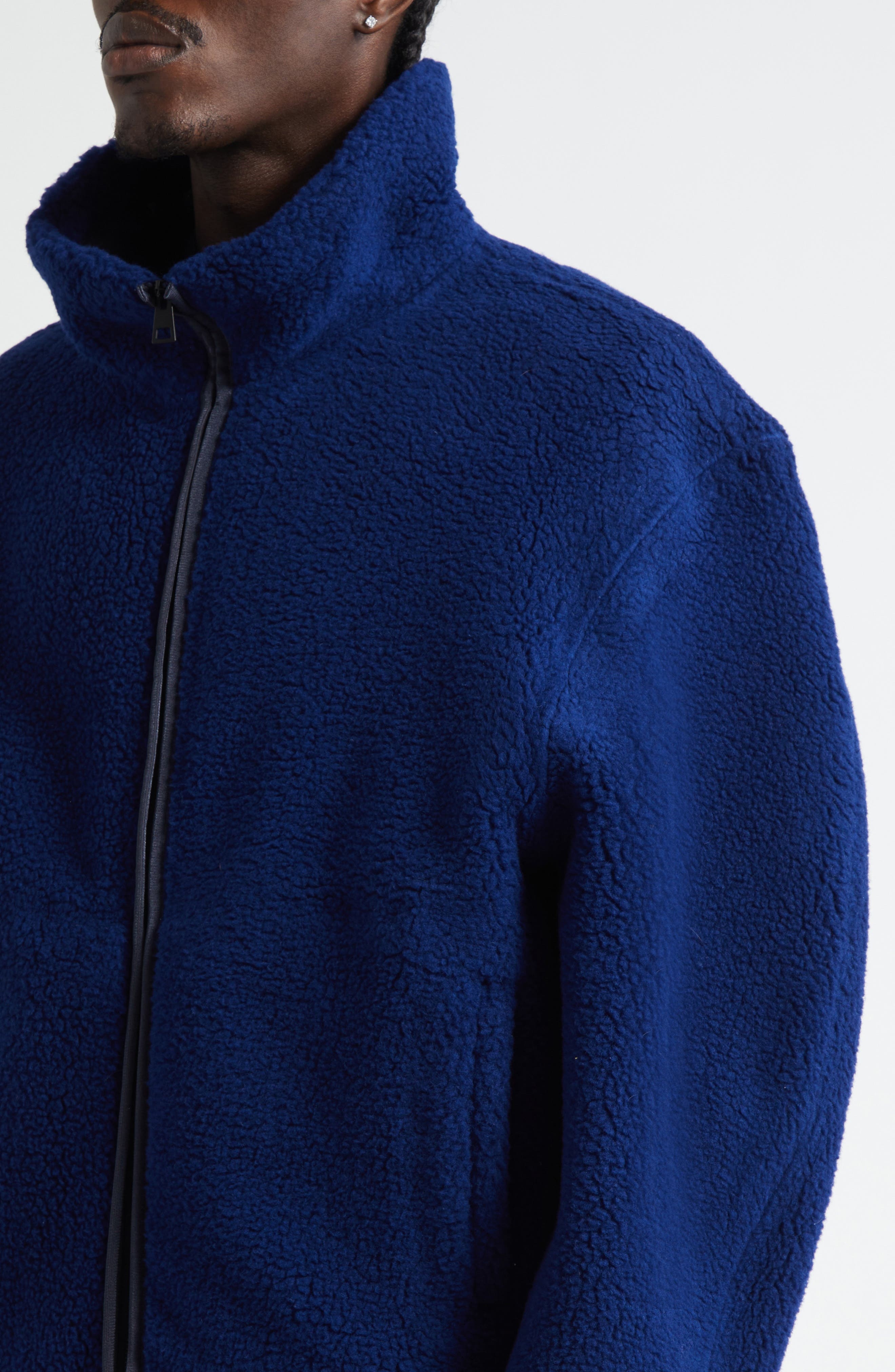 Givenchy Logo Embroidered Couture Sleeve Fleece Jacket in Bright Blue at Nordstrom - 5