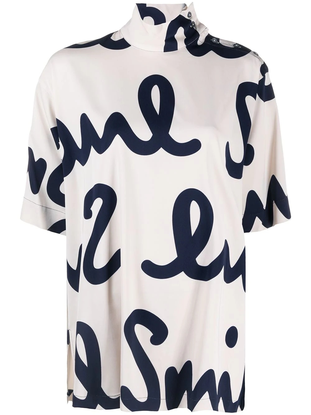 logo-print high neck satin top  - 1