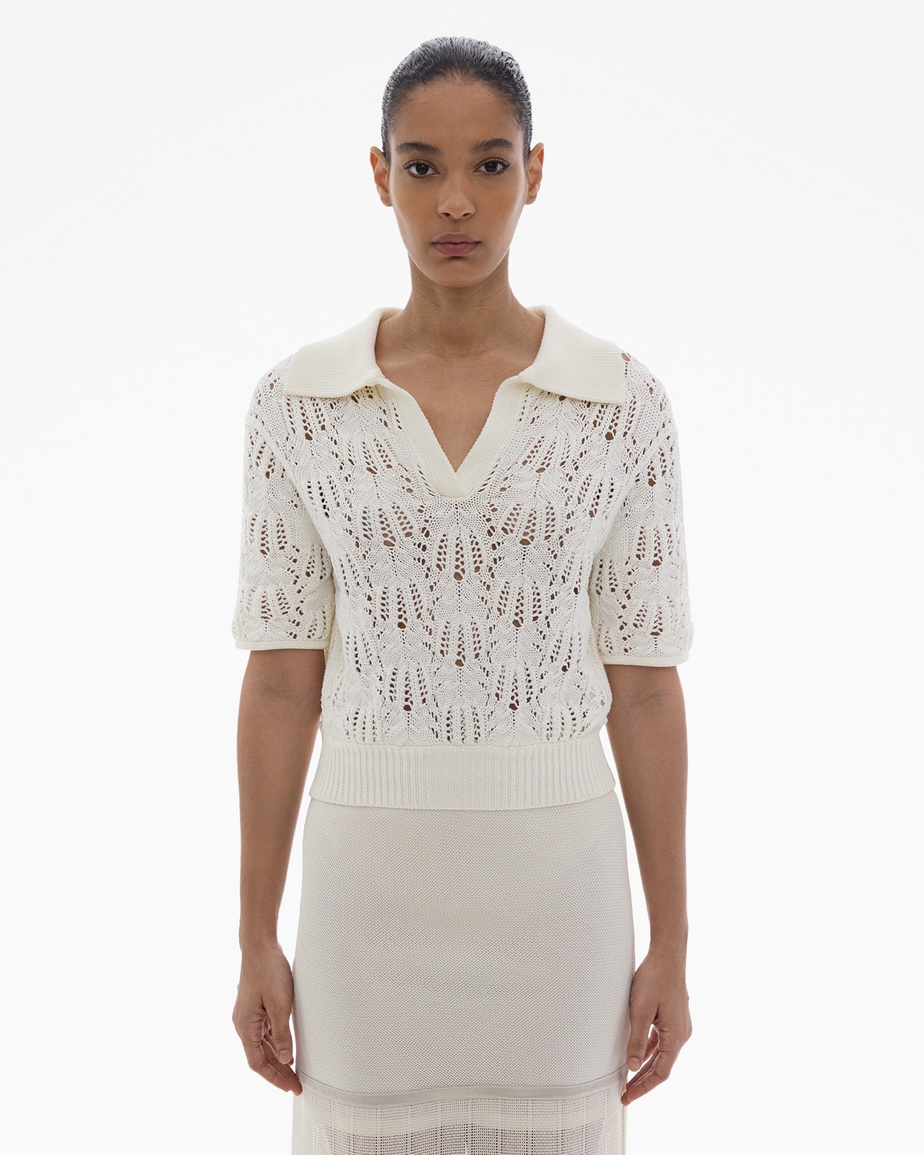 CROPPED COTTON POLO SWEATER - 3