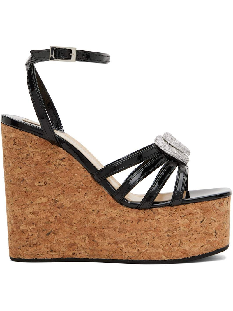 Black Double Heart Wedge Heeled Sandals 1