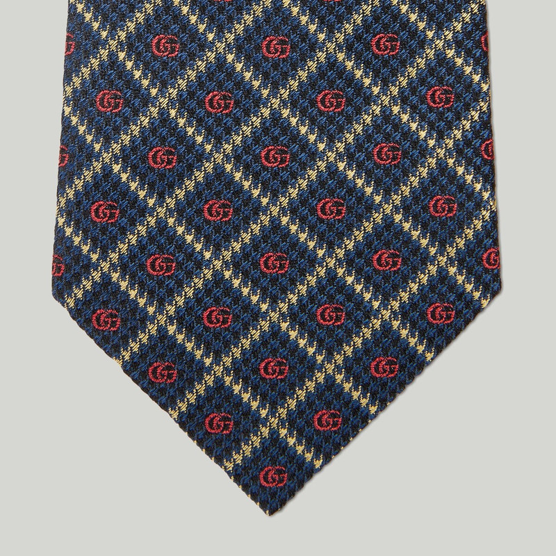 Double G check silk jacquard tie 3