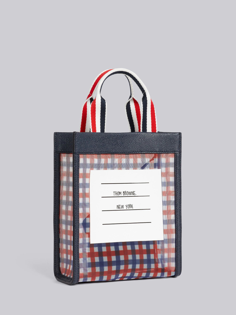 Multicolor Gingham Printed Mesh Paper Label Stripe Handle Small Tote 3