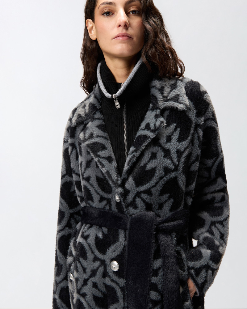 VELOUR-EFFECT COAT WITH JACQUARD LOGO 5
