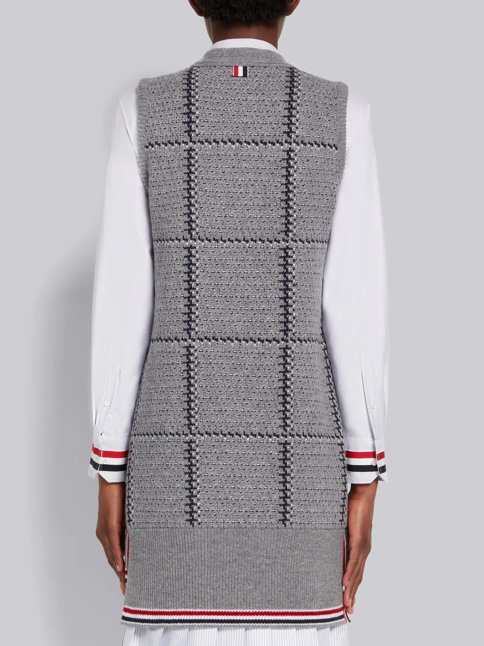 Fun-Mix Windowpane and Gunclub Check Fine Merino Wool Jacquard Cardigan Vest Dress - 3