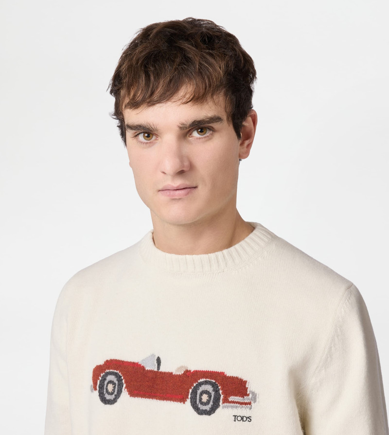 ROUND-NECK PULLOVER IN WOOL AND CASHMERE - WHITE 4