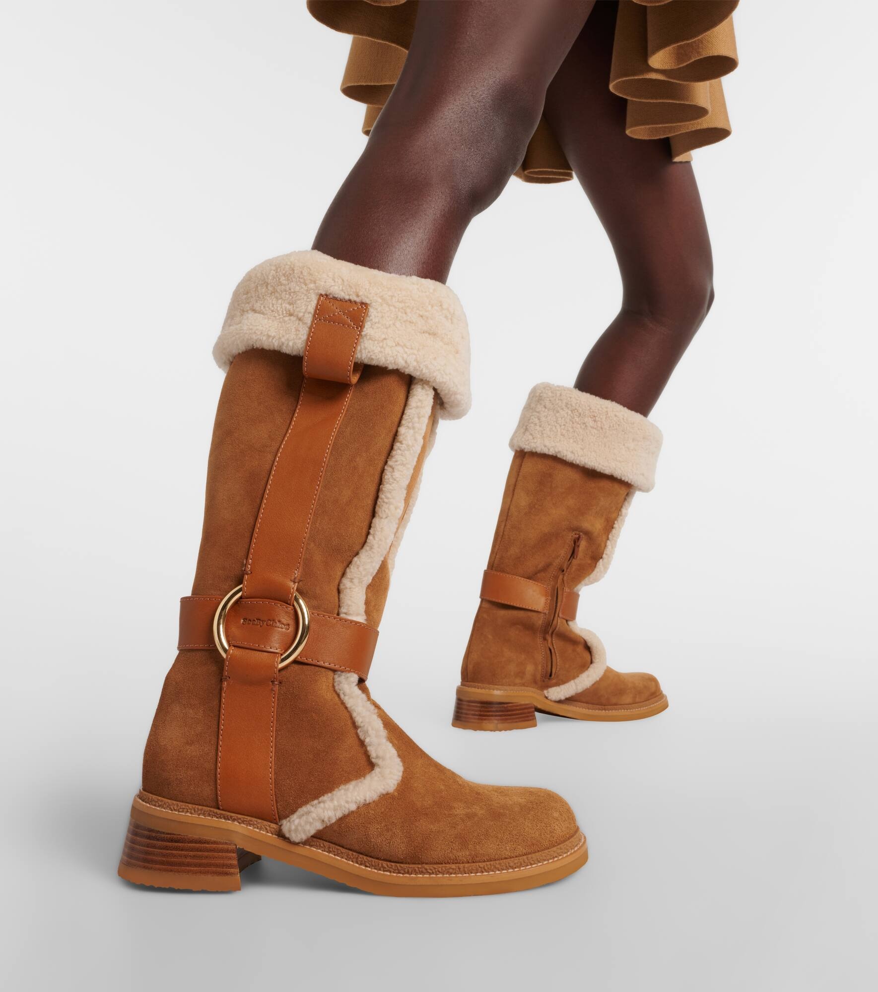 New Ring suede and shearling knee-high boots - 4