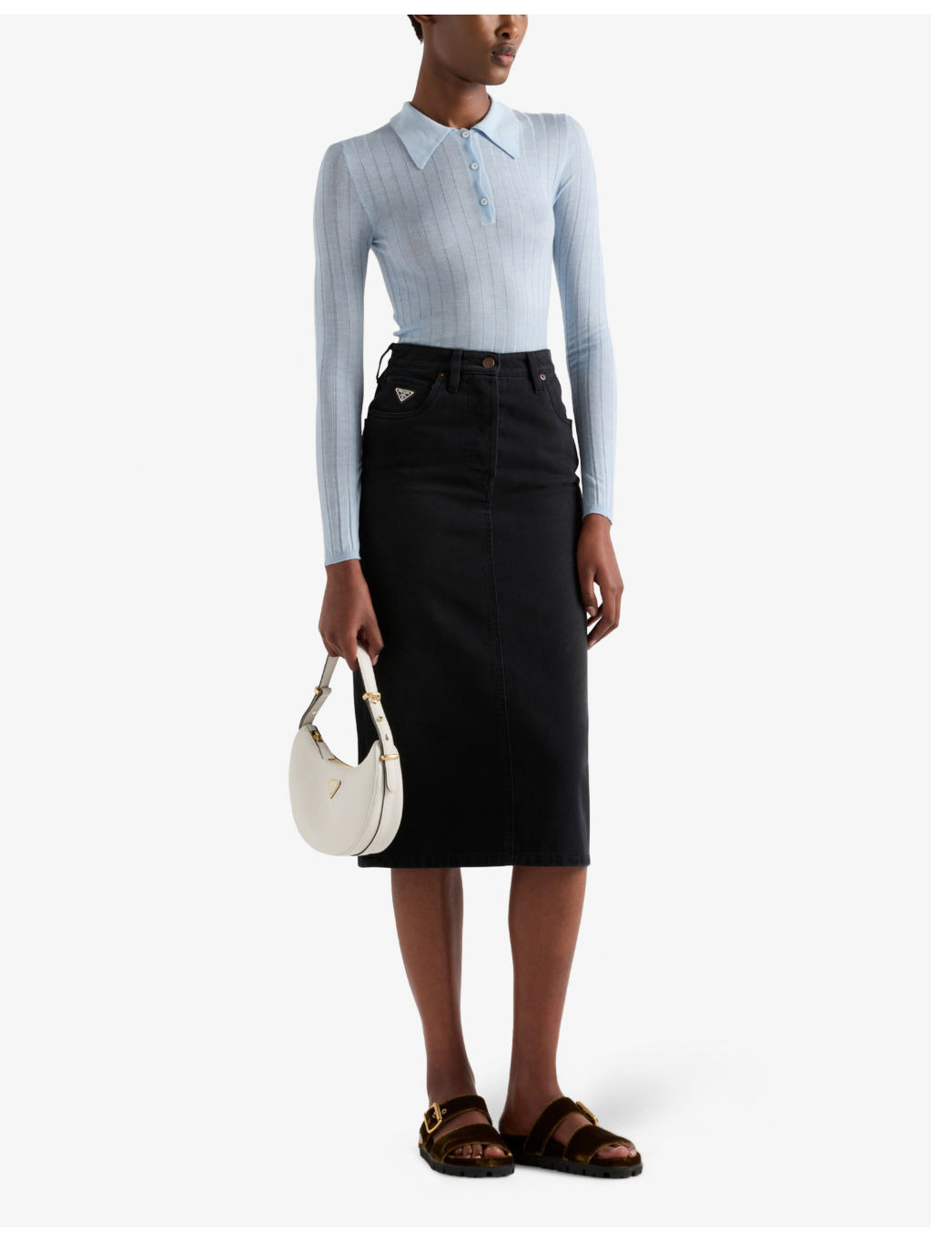 Enamelled-Logo Straight-Fit Denim Midi Skirt - 2