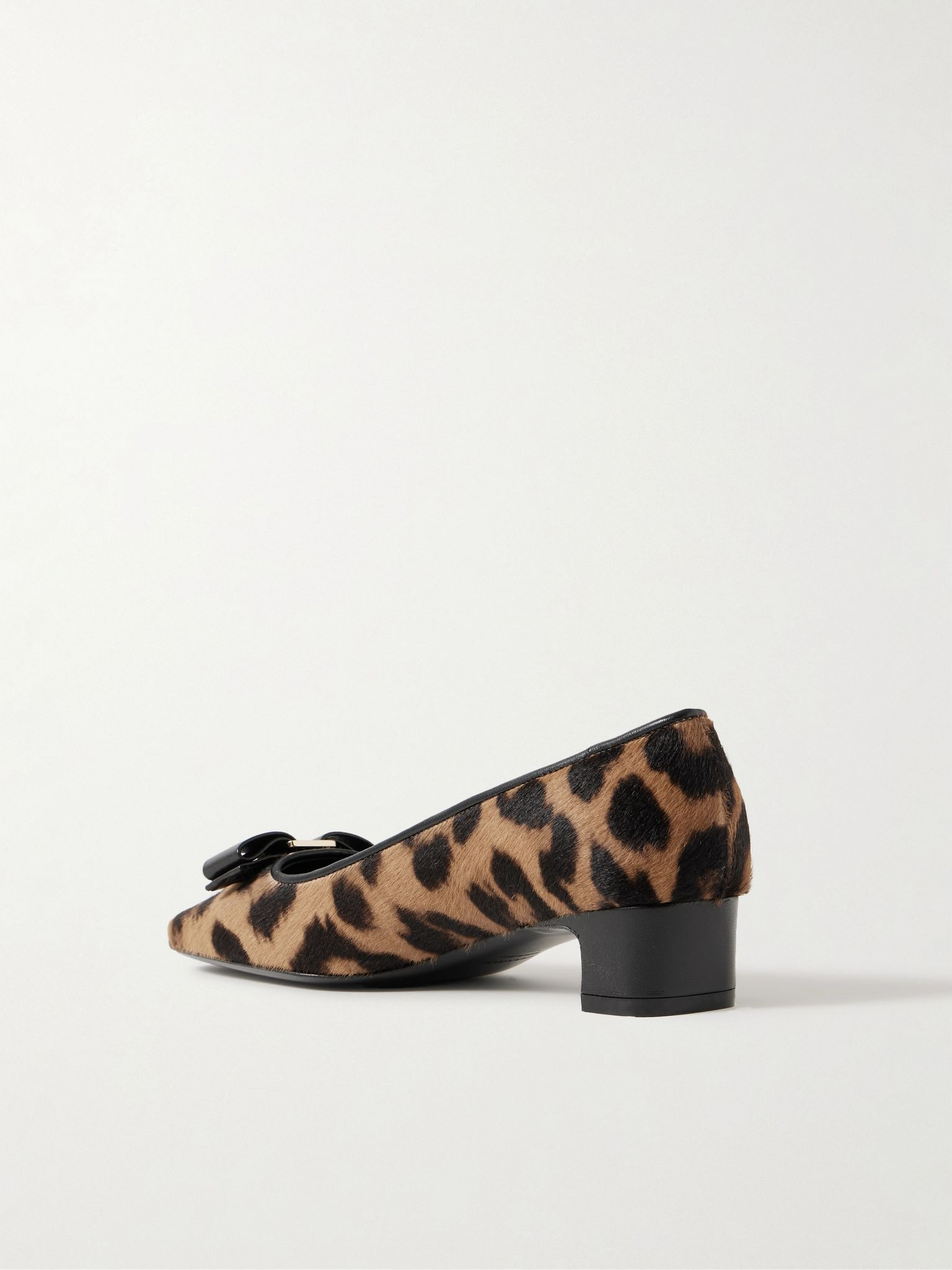 Rirri bow-detailed leather-trimmed leopard-print calf hair pumps Leopard print - 3