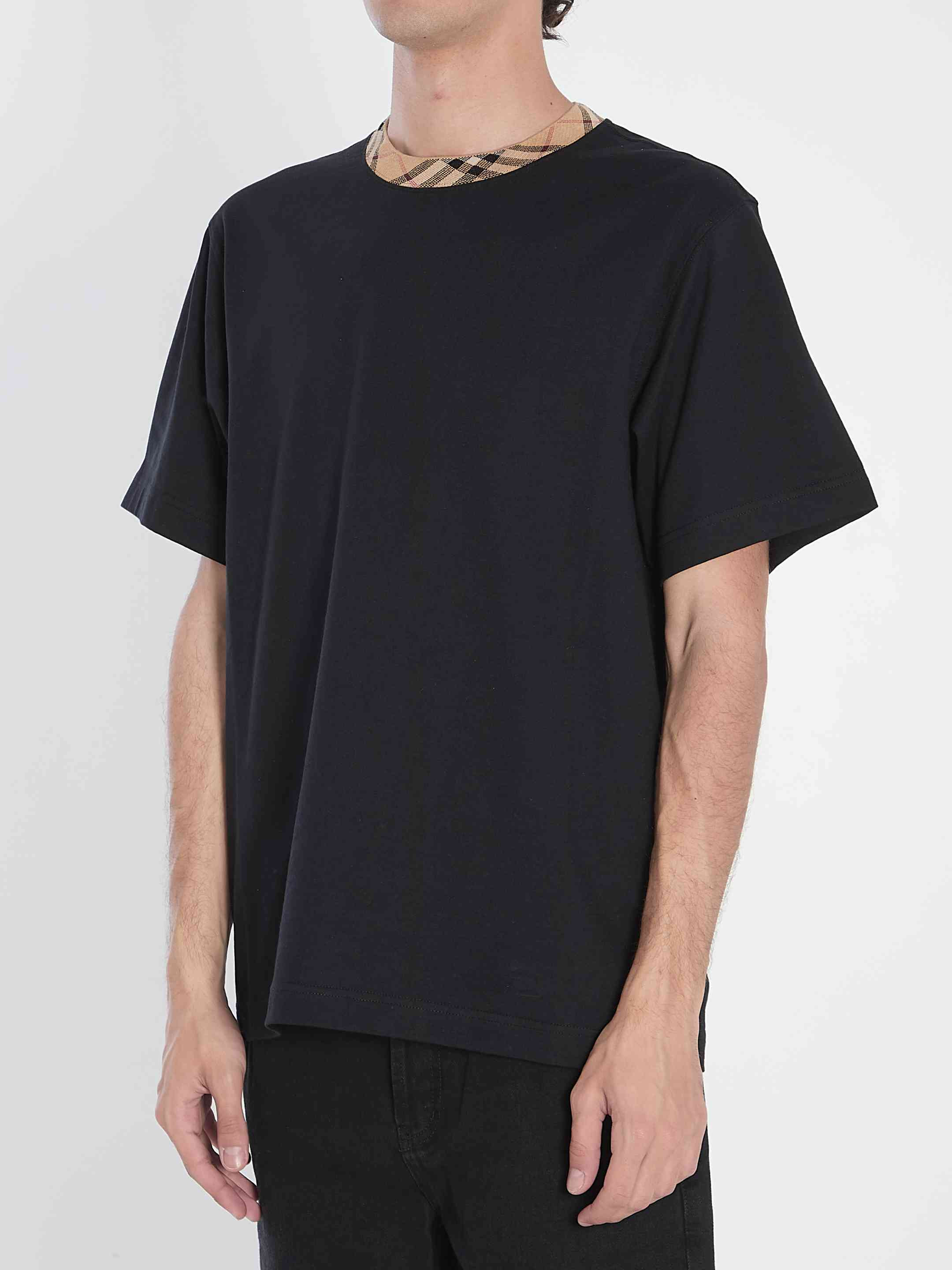 Burberry Men Cotton T-Shirt With Check Collar - 2
