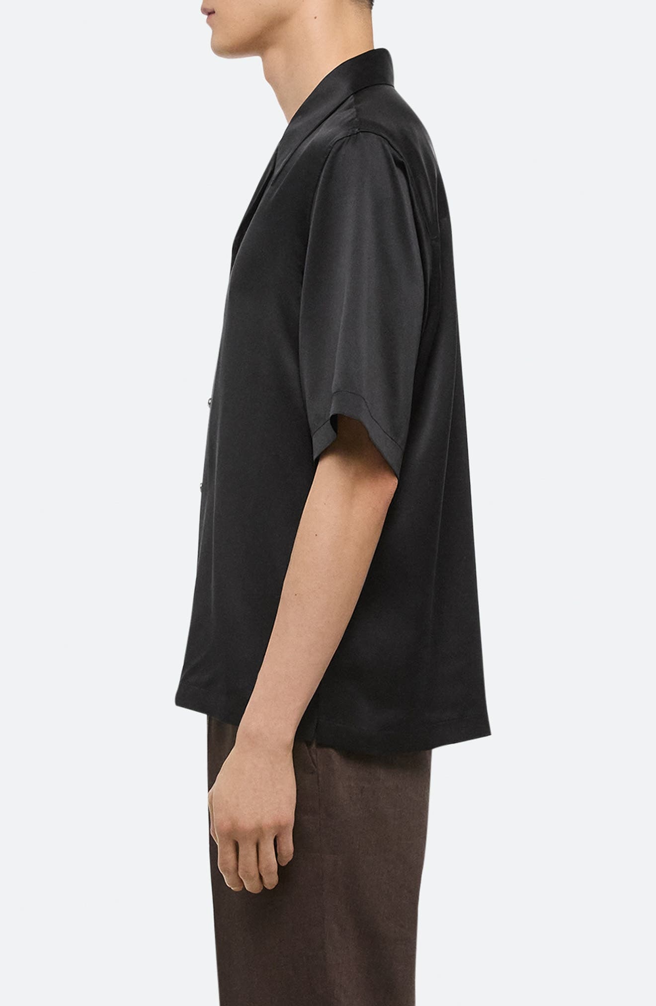 Helmut Lang Boxy Silk Camp Shirt in Black at Nordstrom - 4
