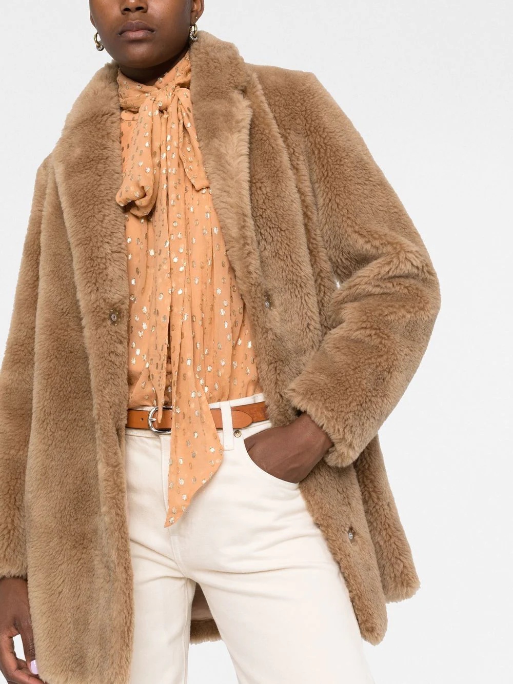 fitted faux-fur button coat - 3
