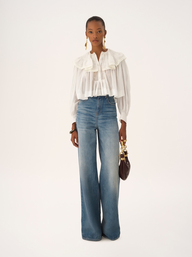 Chloé CROPPED RUFFLE TOP IN COTTON VOILE & LACE outlook