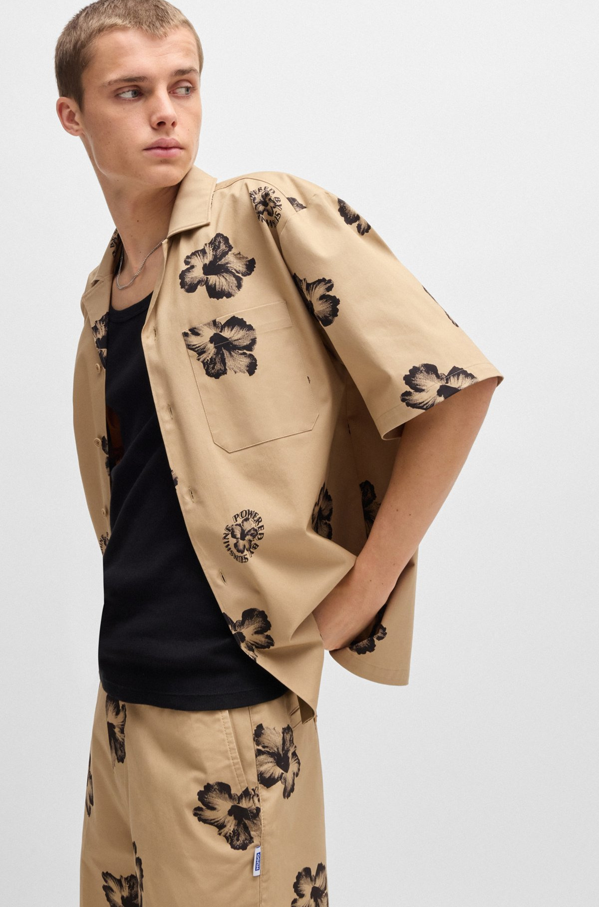 RELAXED-FIT SHIRT IN HIBISCUS-PRINT STRETCH COTTON - 6