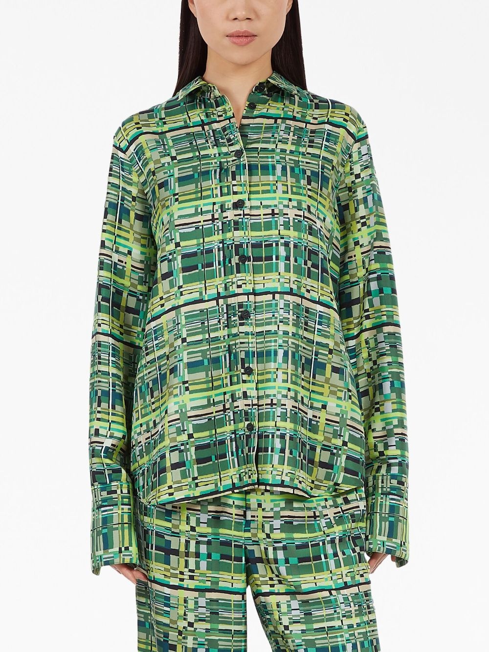 long-sleeved checkered silk shirt - 3