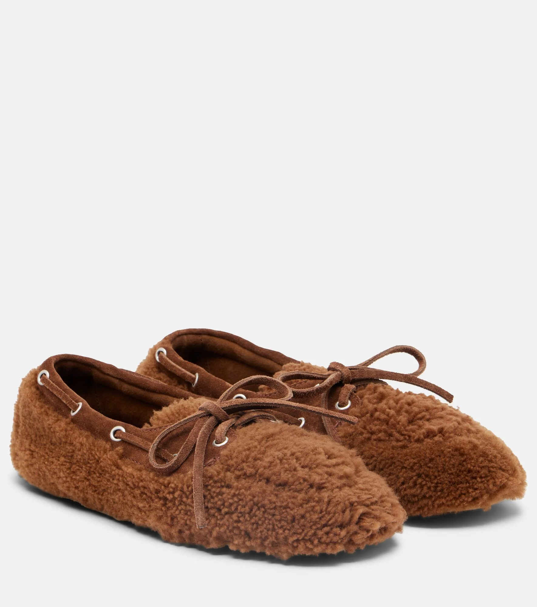 Suede-trimmed shearling boat shoes - 1