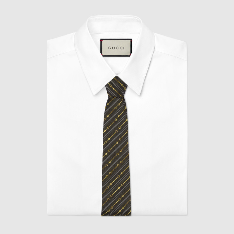 GUCCI Horsebit silk jacquard tie outlook