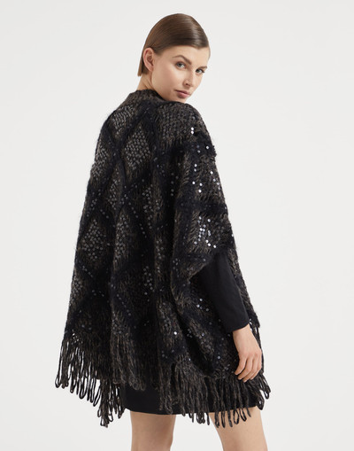 Brunello Cucinelli Wool and alpaca knit poncho with dazzling macro argyle embroidery outlook