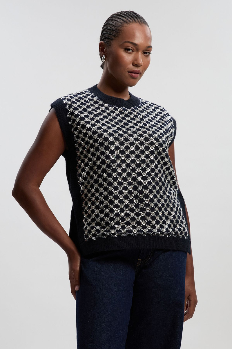 Plus Size Embellished Cosy Knit Tank Top 1