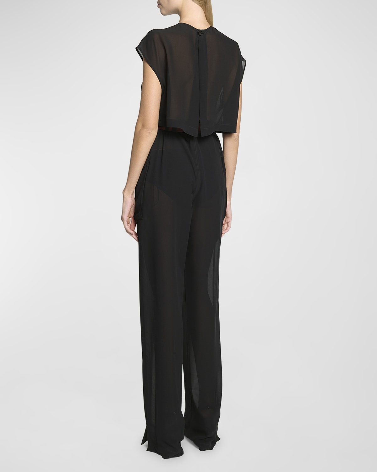 Combinaison Sleeveless Belted Silk Chiffon Utility Jumpsuit - 4