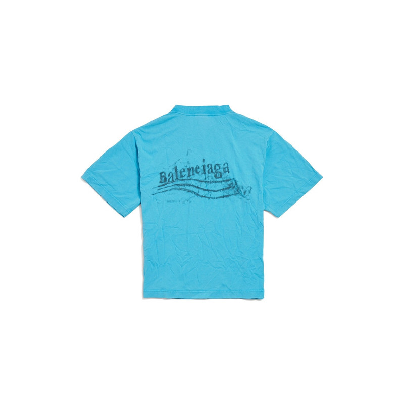 BALENCIAGA Women's Washed Crayon Political T-shirt Medium Fit in Azure outlook