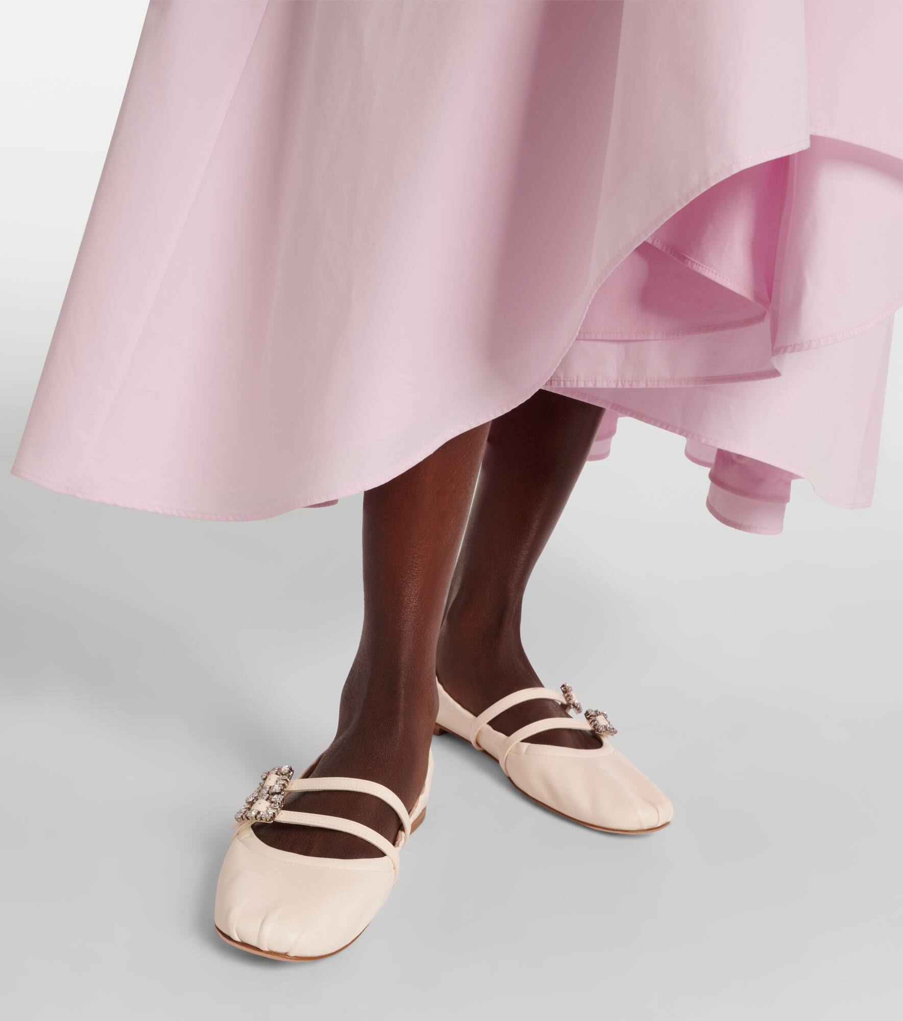 Crystal-embellished leather ballet flats - 4