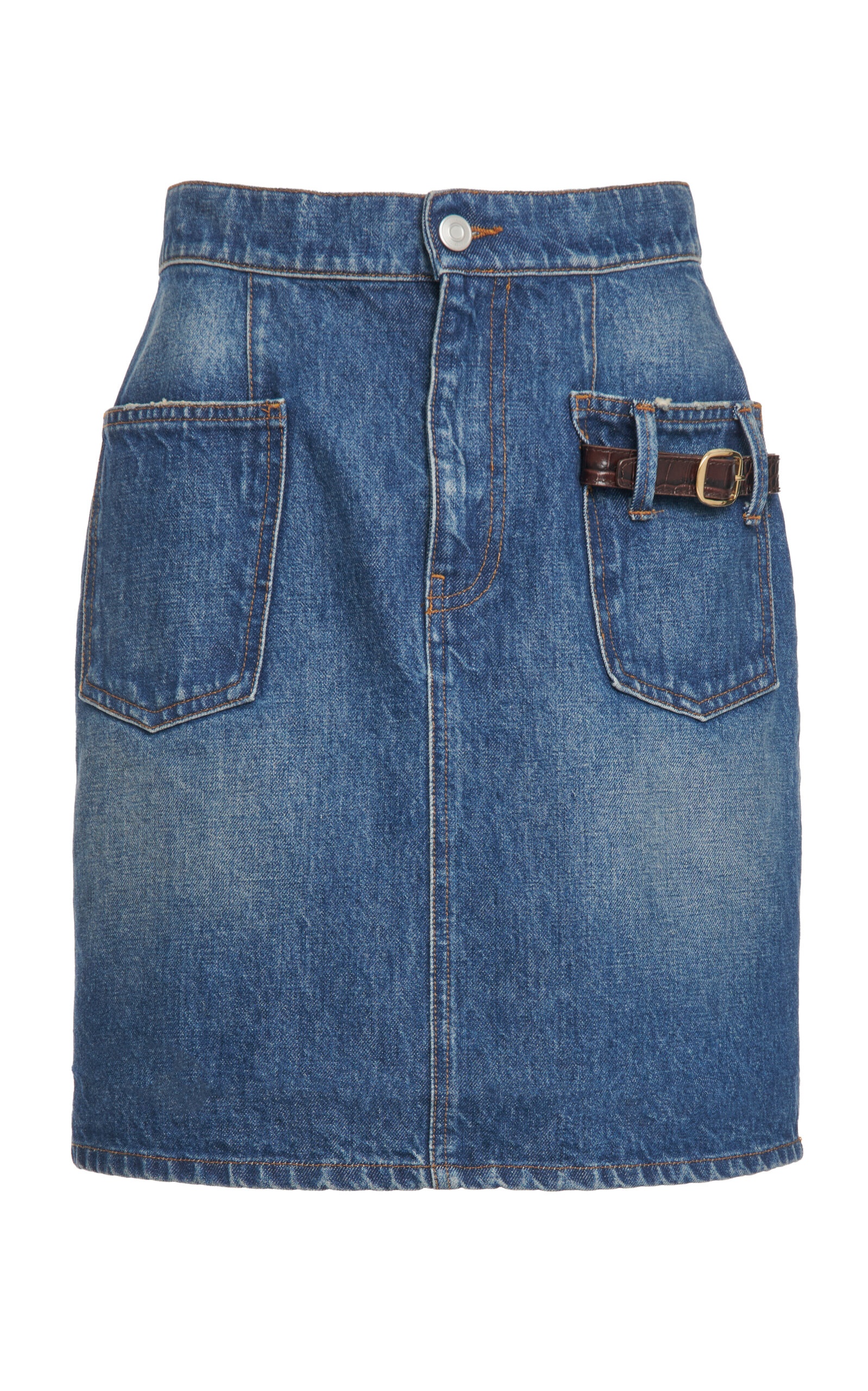 Belt-Detailed Denim Mini Skirt medium wash - 1