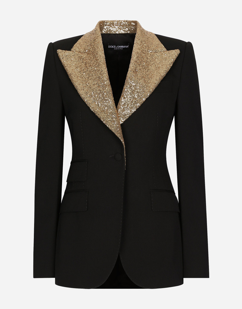 Single-breasted wool Turlington jacket with sequined lapels 1