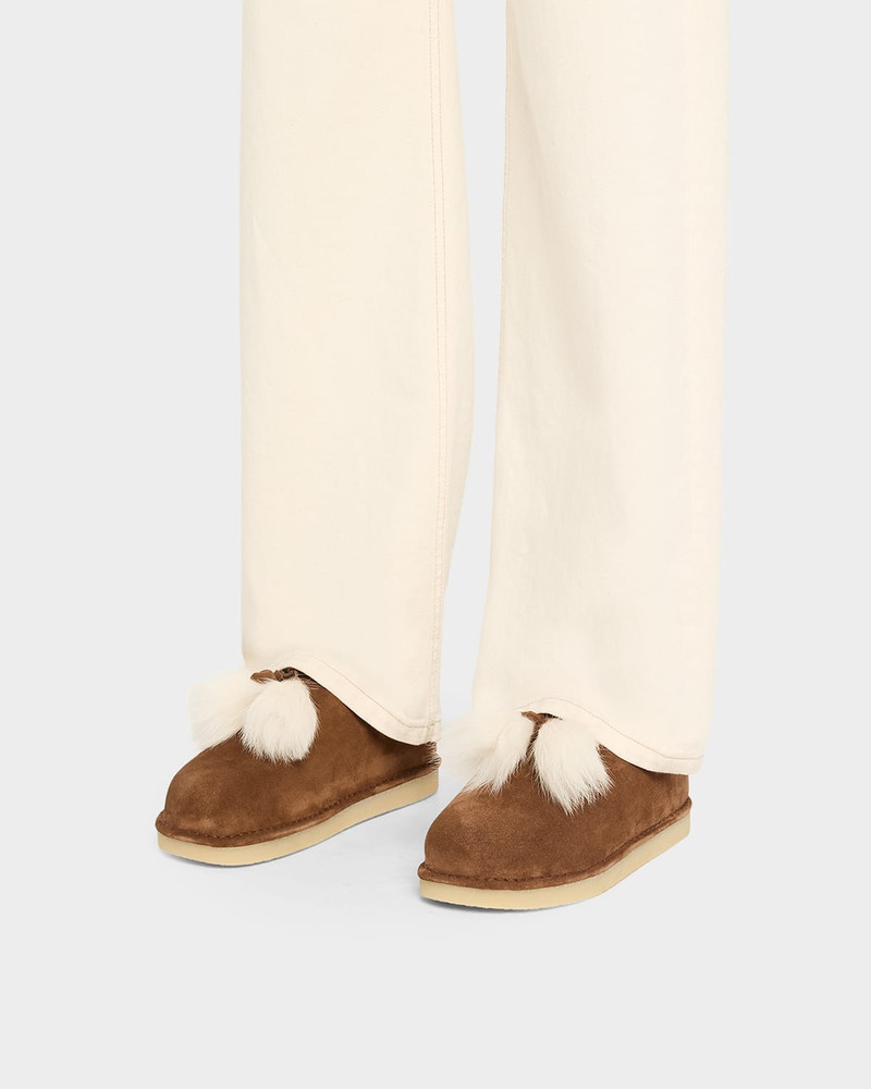 Miu Miu Suede Shearling-Lined Booties with Fur Tassels outlook