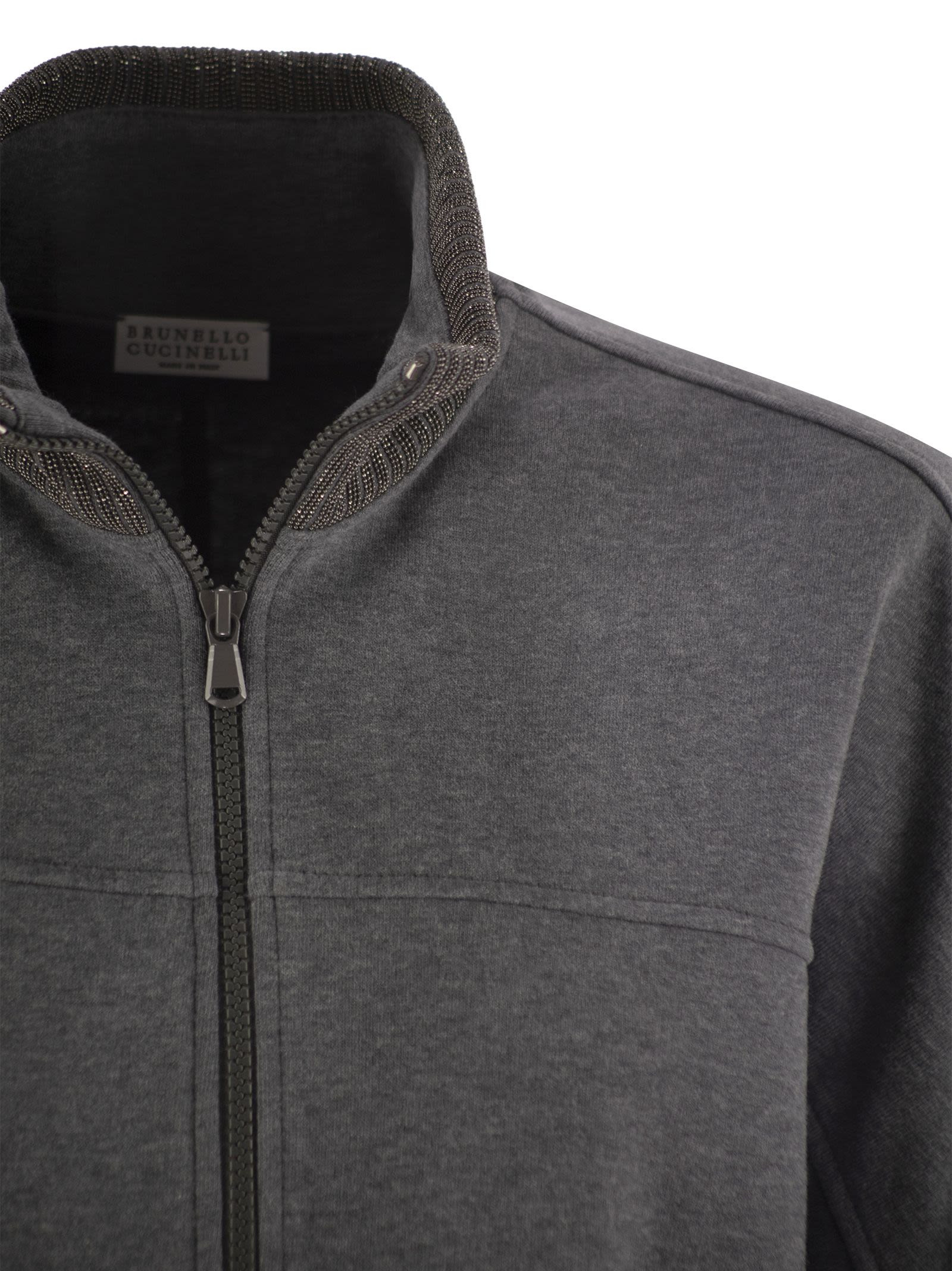 Brunello Cucinelli Women Smooth Cotton Fleece Topwear With Ribbed Collar Precious - 4