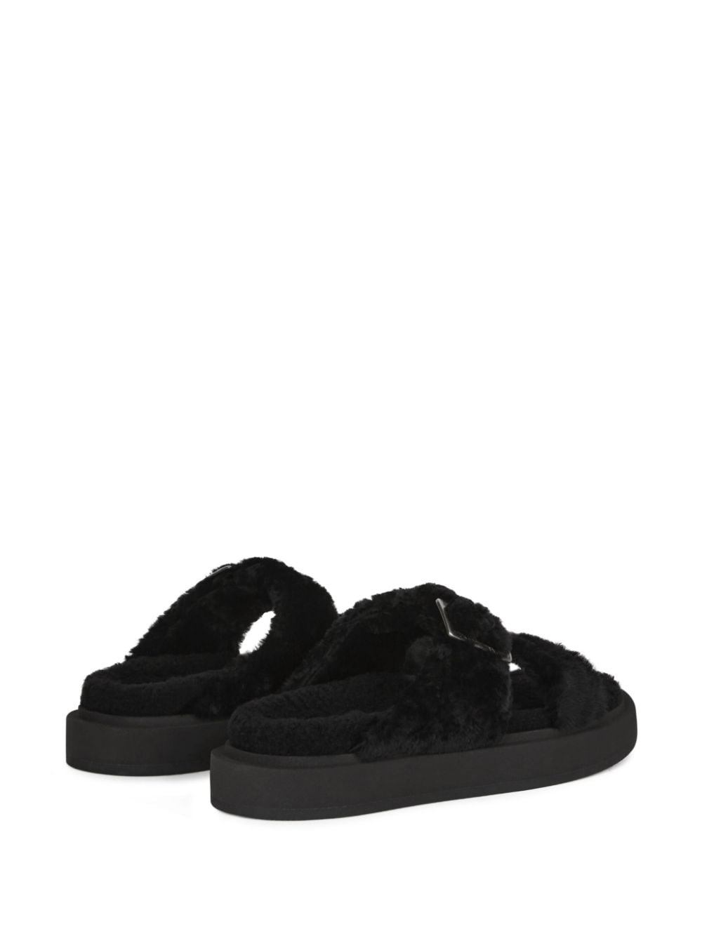 Furry buckled sheepskin slides - 3