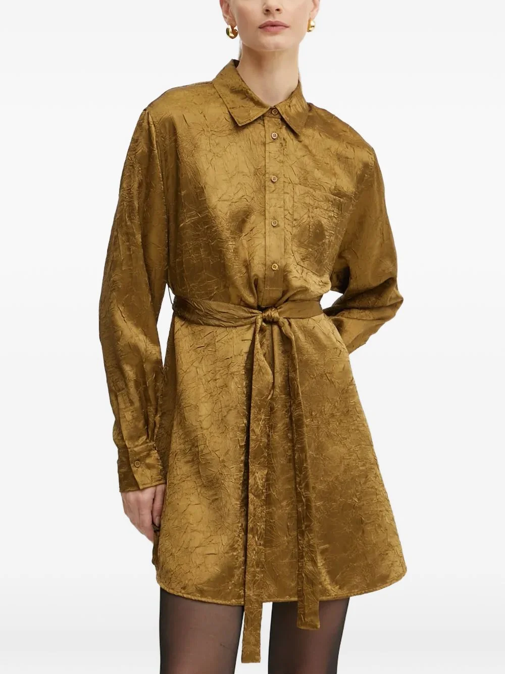 point-collar long-sleeve mini shirt dress - 1