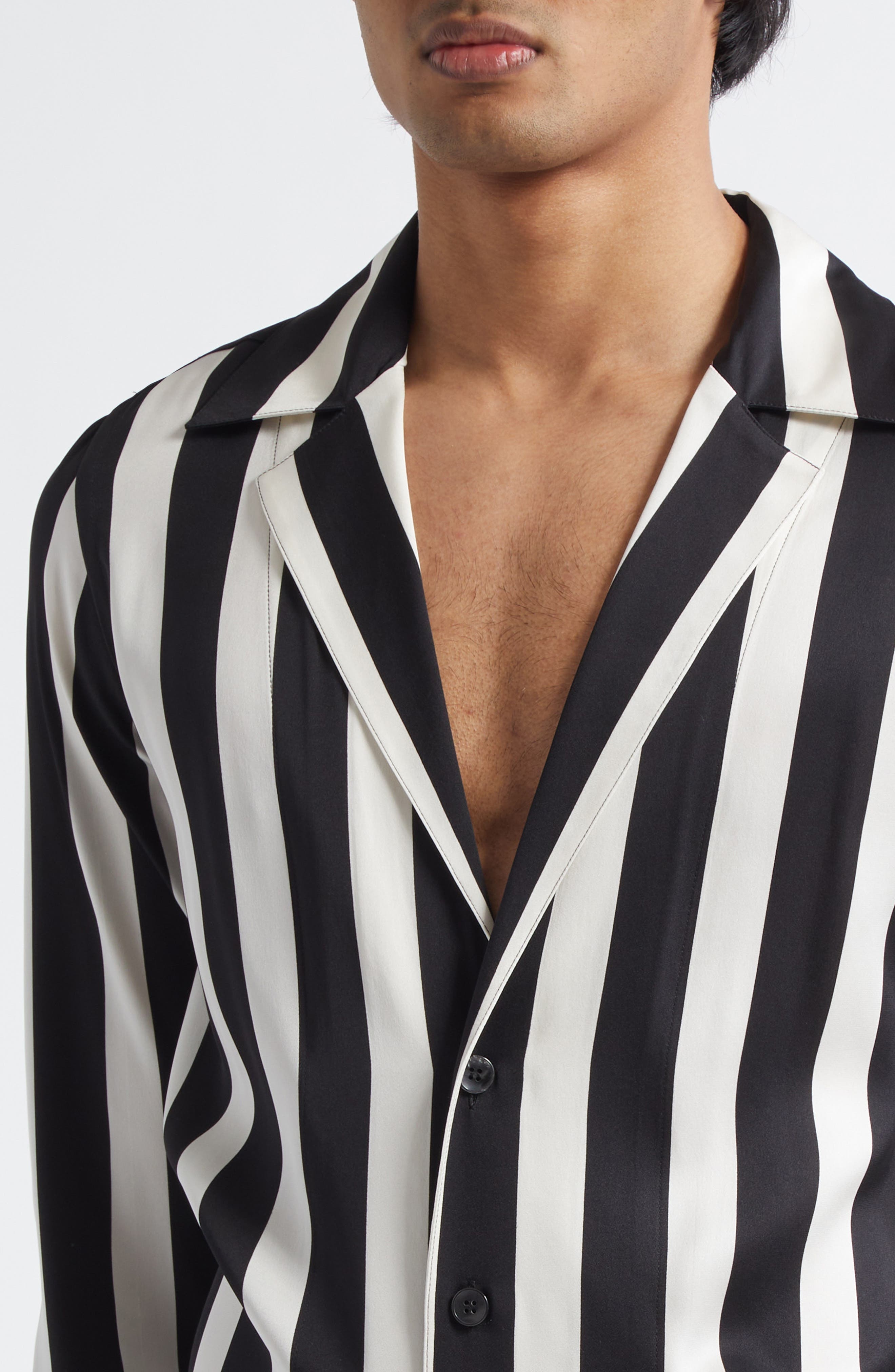 Dolce&Gabbana Stripe Stretch Silk Charmeuse Button-Up Shirt in Haxrn Riga Grande Nero/Bco at Nordstr - 5