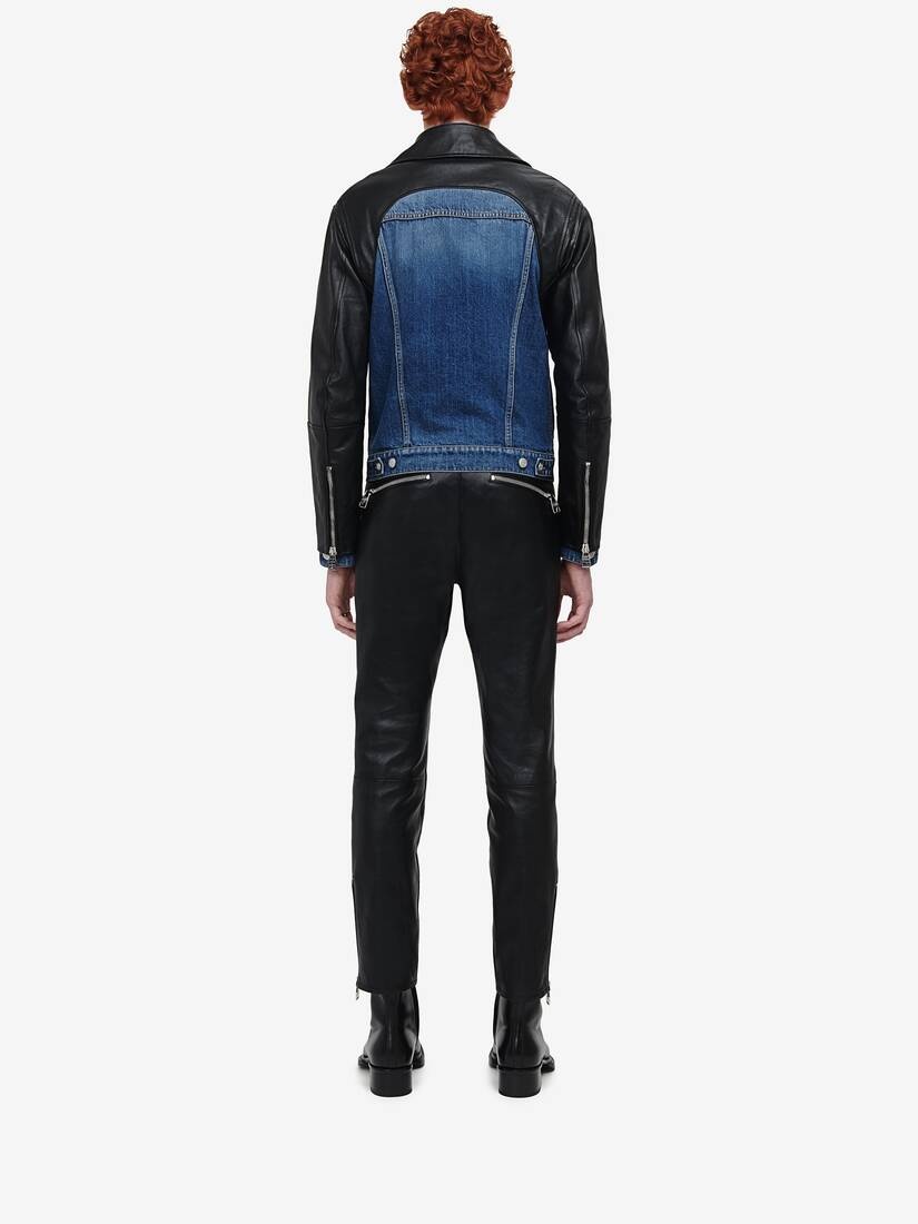 Men's Trompe-l'œil Denim Biker Jacket in Black/indigo - 4